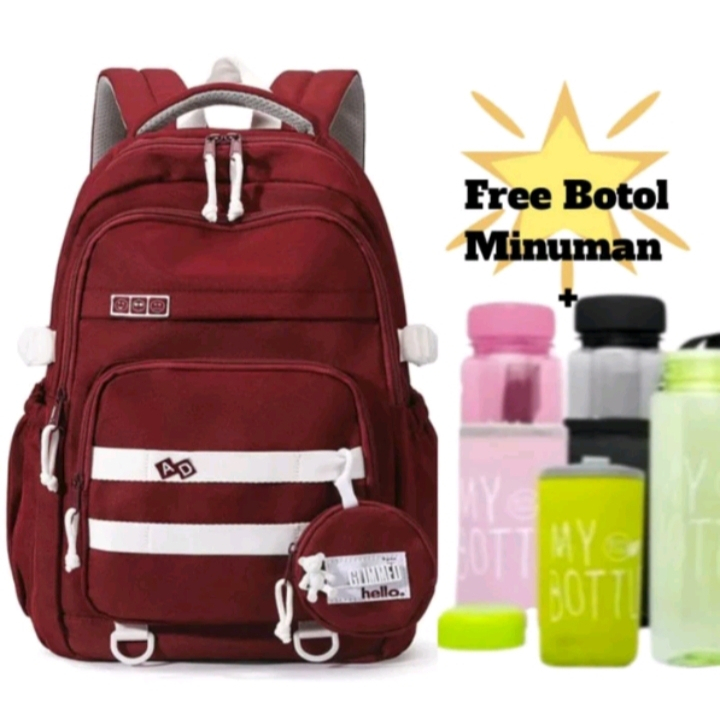 Tas ransel anak sekolah SD SMP SMA free botol-Tas sekolah anak pria dan wanita-Backpack aesthetik ko