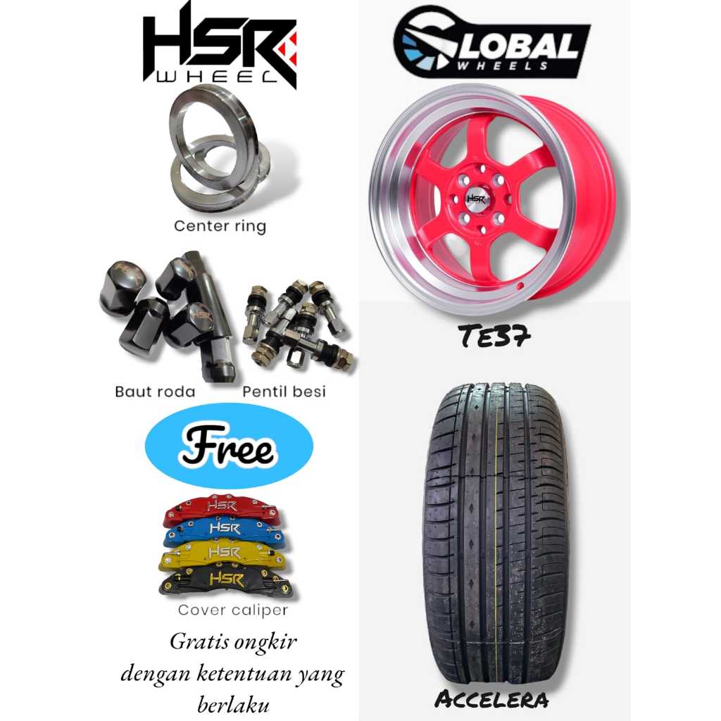 HSR velg mobil jazz ring 15 celong lebar 7/8 komplit ban, baut roda, center ring, pentil besi