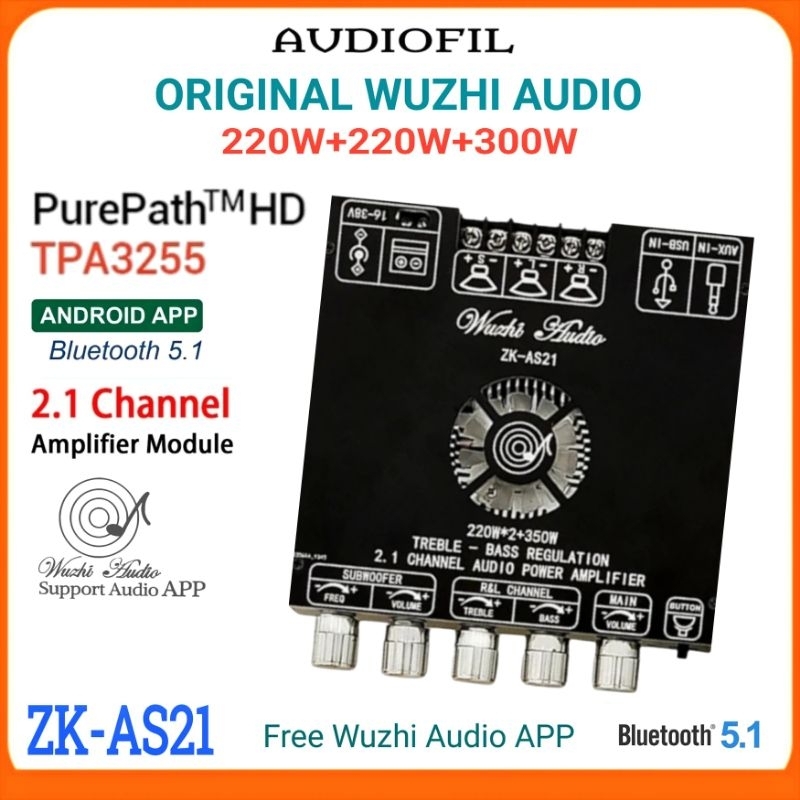 ZK-AS21 TPA3255 Amplifier Class D Hifi 2.1 CH Bluetooth 5.1