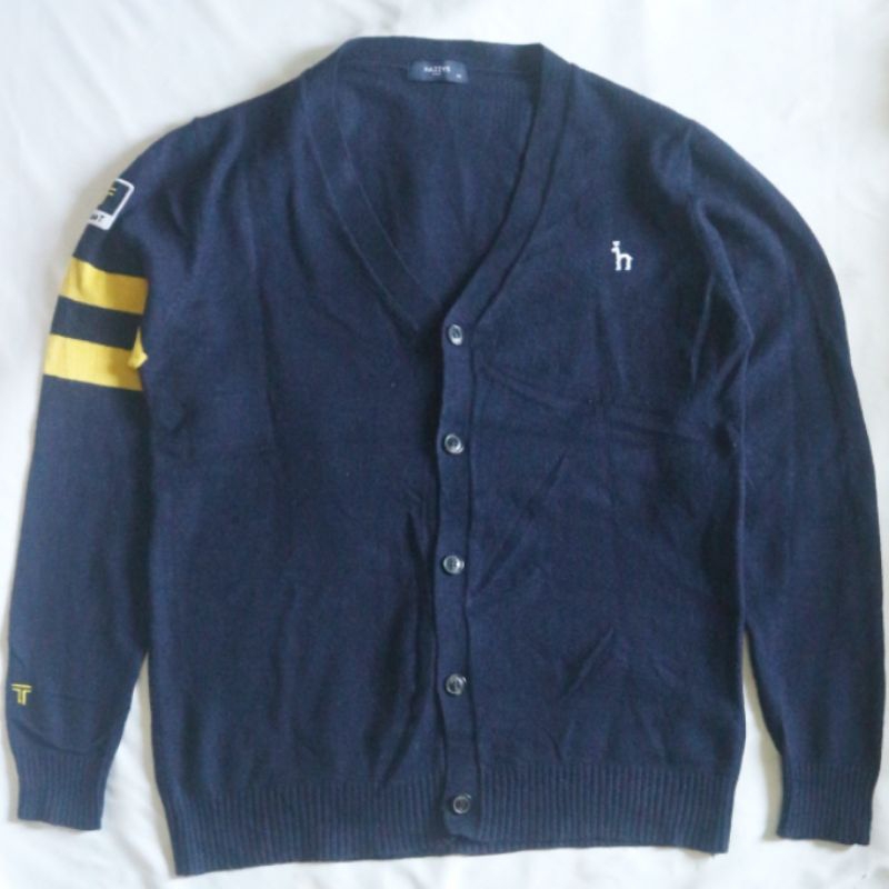 HAZZYS Cardigan Navy x Kakao Bahan Lembut Adem tebal Knitwear Sweater Sweatshirt Crewneck Rajut Wool