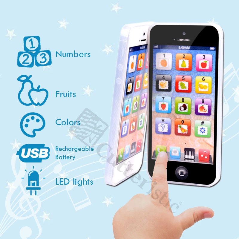 HP Mainan Anak USB Charge, Baby Handphone Kids Phone Dummy LED Suara iphone