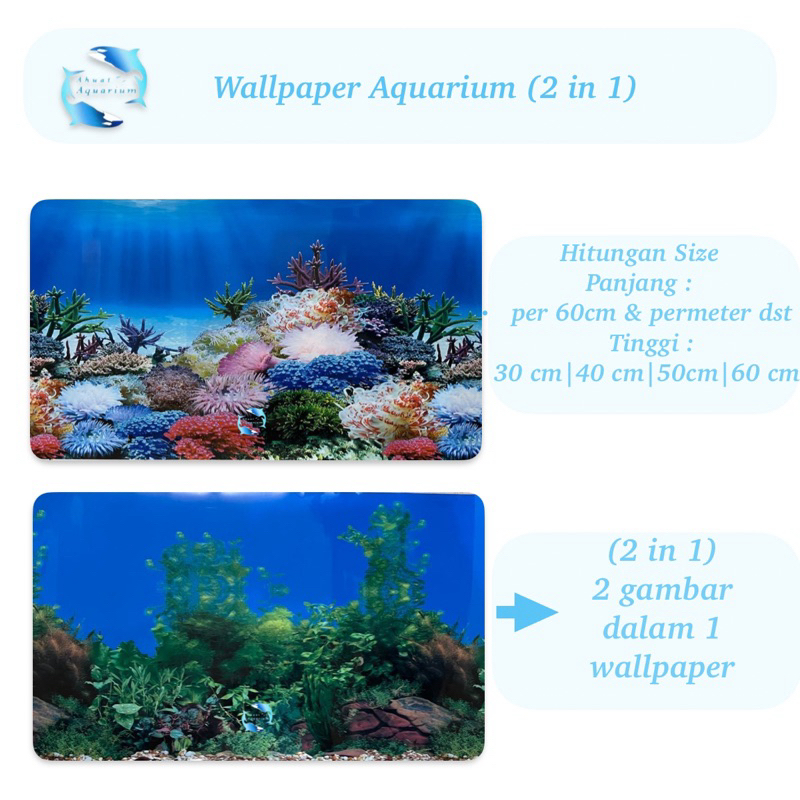 WALLPAPER AQUARIUM UKURAN 50 CM 2 SISI 3D BACKGROUND