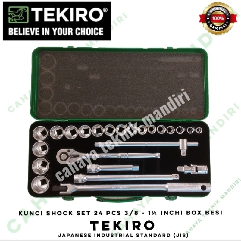 TEKIRO kunci shock set 24 pcs ukuran 3/8 - 1 1/4 inchi 1/2" Dr box besi