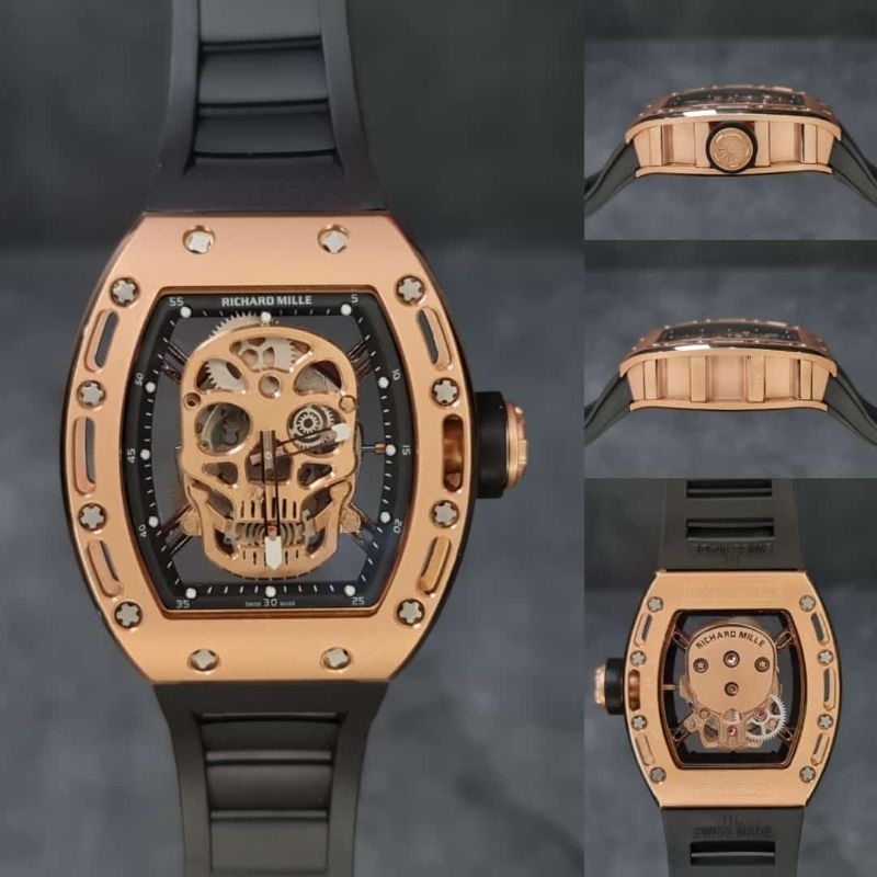 Jam tangan Automatic RM 052 Skull Skeleton Rubber strap Stainless steel