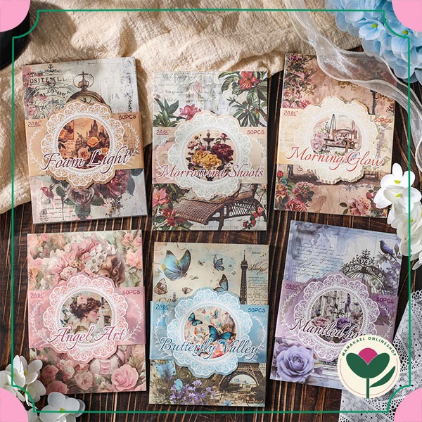

1 set isi 50 lembar wilderness deco paper vintage kertas hias jurnal diy retro aesthetic cantik MK1772