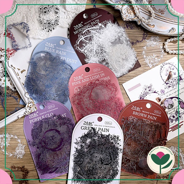 

1 set isi 30 pcs sticker plant border transparent deco stiker frame transparan bentuk bunga tumbuhan vintage retro aesthetic MK1775