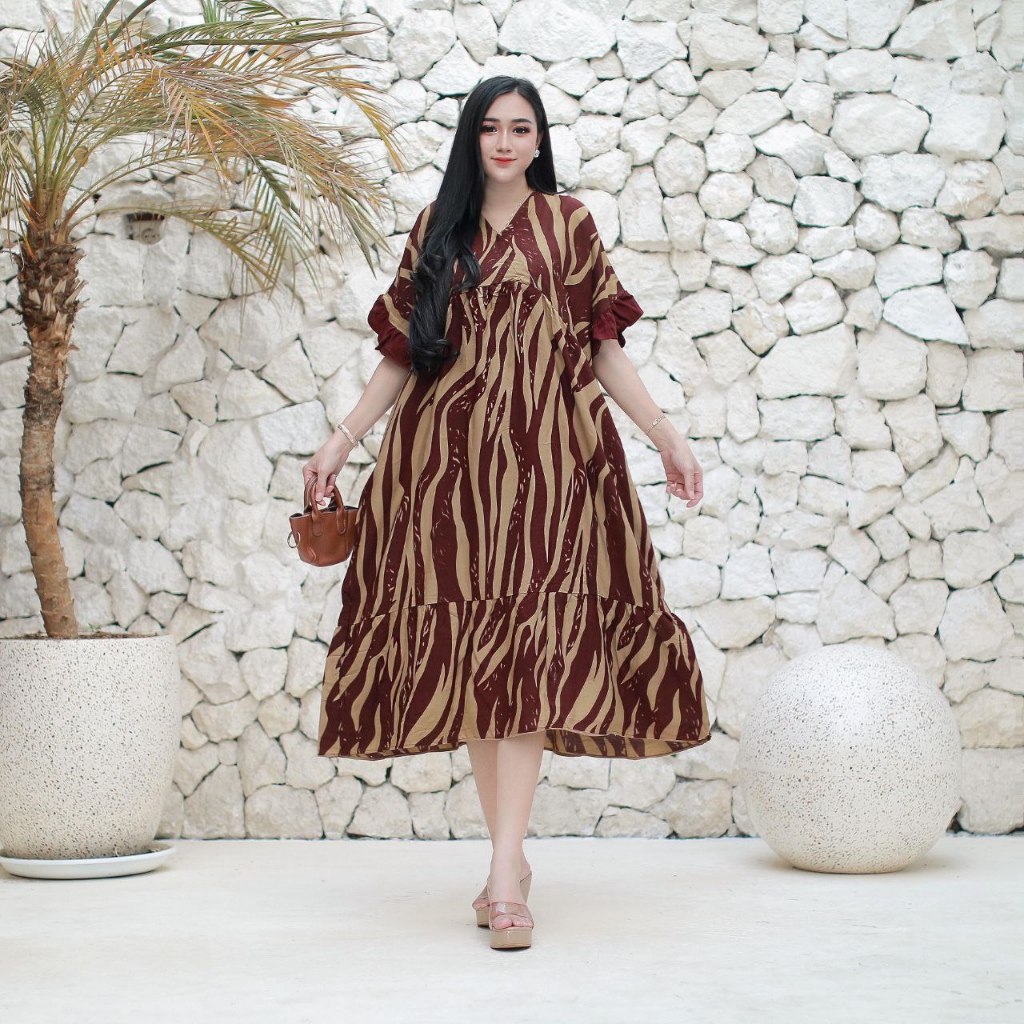 Butikvalencia - Laura Dress Wanita Zebra Rayo Daster Kekinian Terbaru Kimono Busui Jumbo LD 125cm