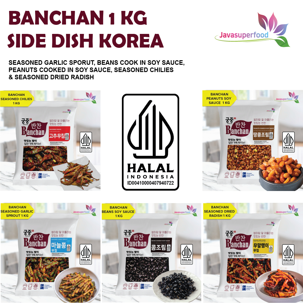 

BANCHAN SIDE DISH KOREAN FOOD 1 KG / KIMCHI / GARLIC / BEANS / PEANUTS / CABE / LOBAK / HALAL