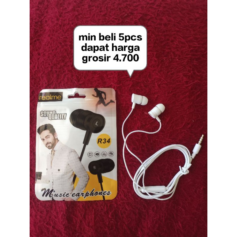hf/handsfree/headset REALME R34 Stereo Earphone Kualitas top