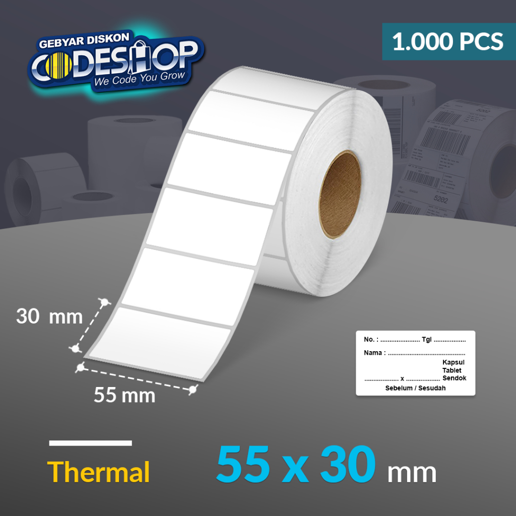 

Codeshop Label Thermal 55x30 mm 1 Line Stiker Printer Barcode Termal Isi 1000 Pcs