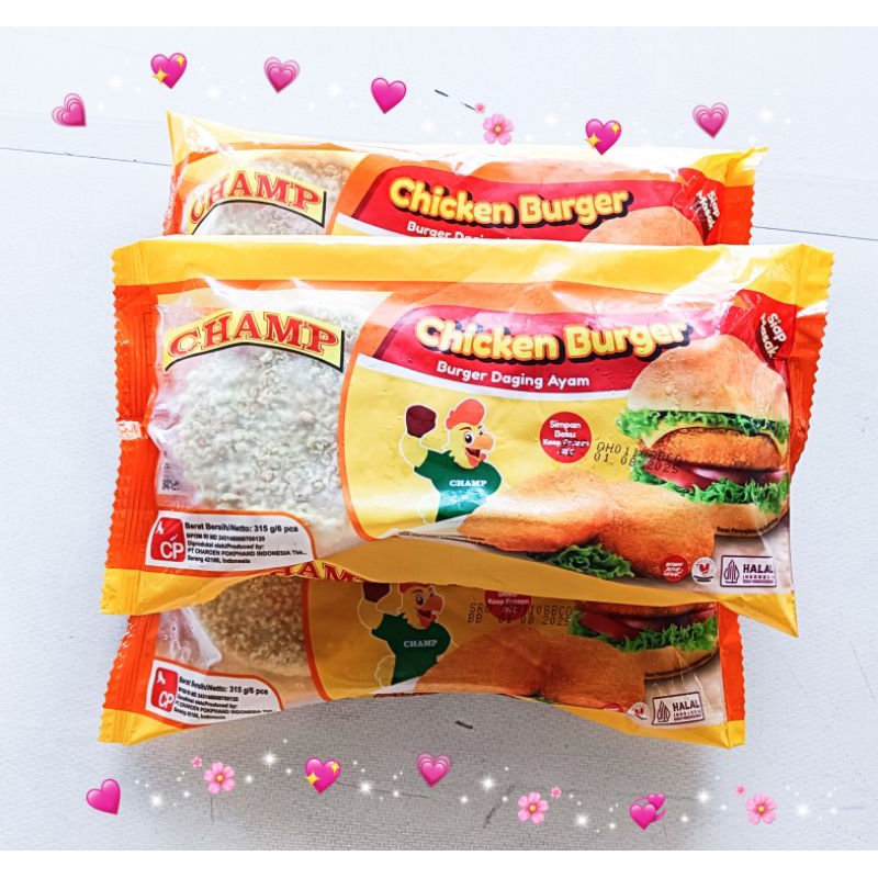 

CHAMP BURGER DAGING AYAM 315 GR 6PC/BURGER CRISPY AYAM FROZEN FOOD