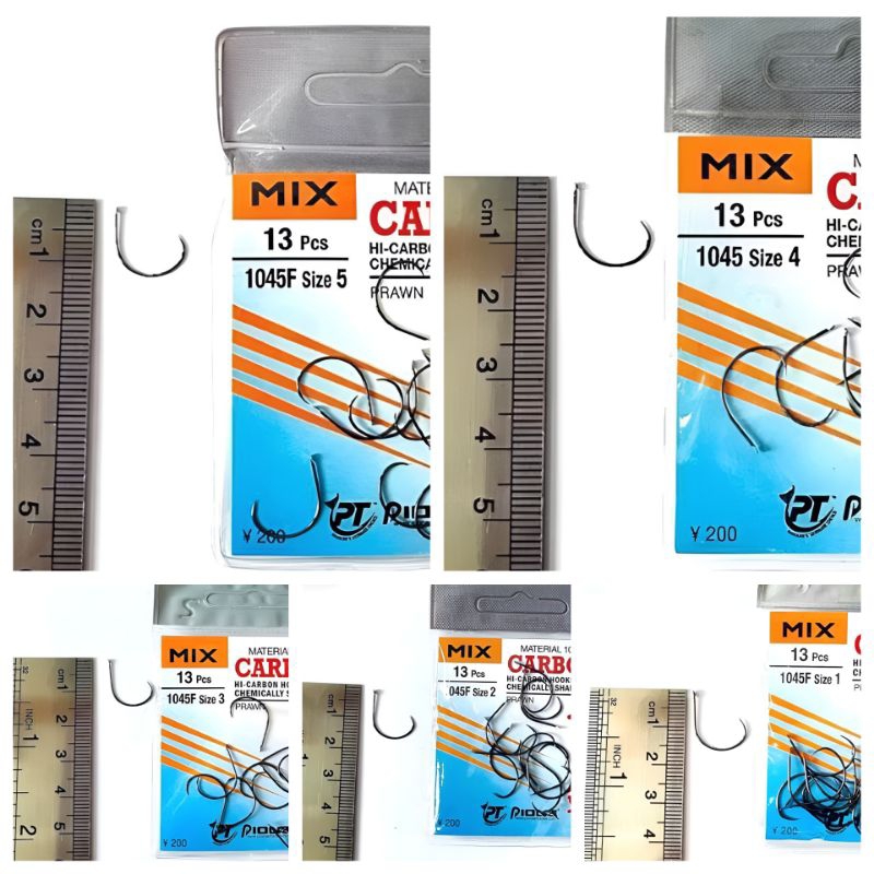 kail pancing udang MIX CARBON PIONER no 1, 2, 3, 4, 5 perbungkus | Kail udang 1045F & 1045R | mata p
