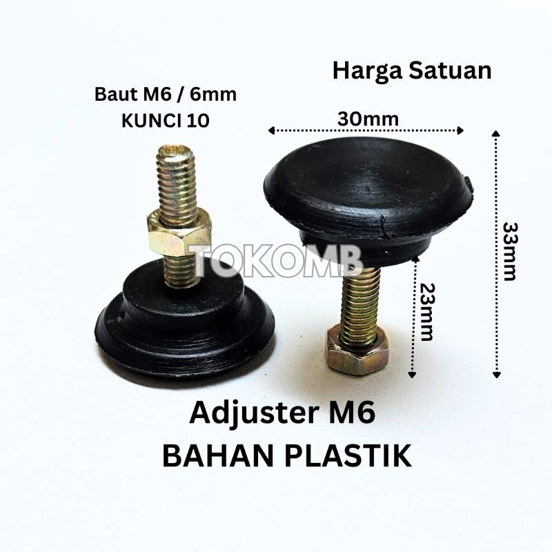 Kaki Adjuster M6 Bulat Bahan Plastik / Kaki Stabil Meja