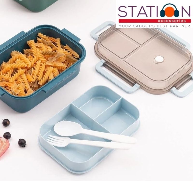 Lunch Box Bento 2 Susun 3 Sekat Free Sendok+Garpu