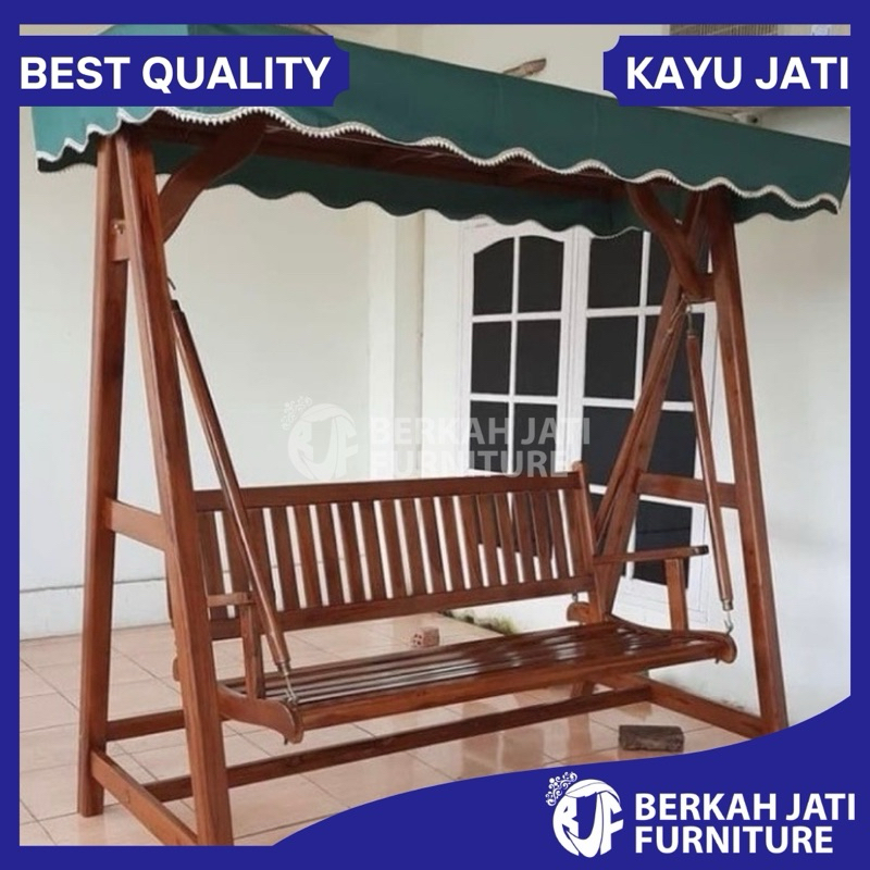 Ayunan Jati Jumbo Ayunan Santai 3 Dudukan Kursi Taman Ayunan Santai