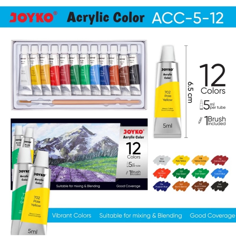 

Joyko Acrylic Colour 12 Warna 5ml Paint / Cat Akrilik Joyko ACC-5