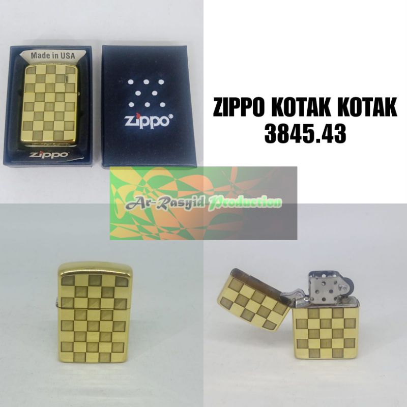 Korek Api Minyak Zippo Gold Motif Square Grid Papan Catur 3845-43 ARRASYID