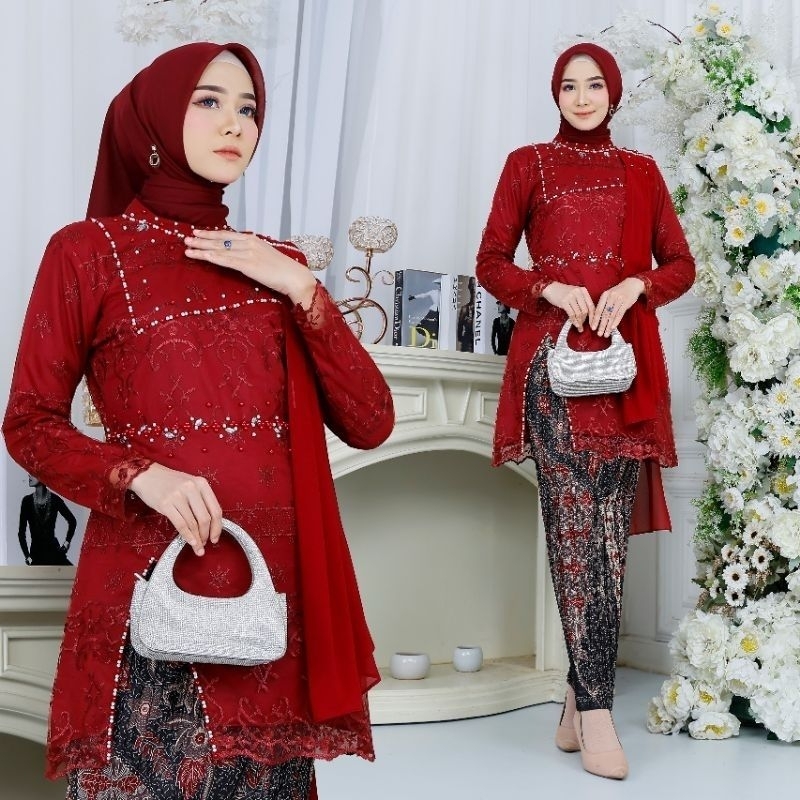 SM Kebaya / Setelan Kebaya Tunik Selendang Payet Mutiara Modern / Kebaya Wisuda / Kebaya Pesta / Keb