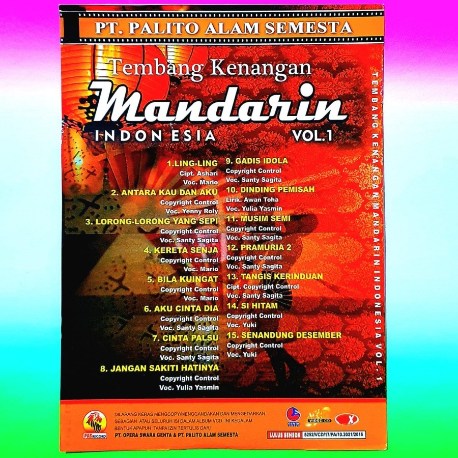 VCD KARAOKE LAGU MANDARIN INDONESIA LENGKAP DENGAN TEXT - VCD LAGU MANDARIN NOSTALGIA