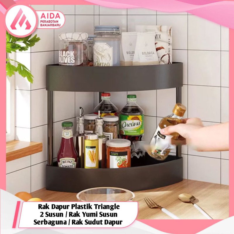 Rak Dapur Plastik Triangle 2 Susun / Rak Yumi Susun Serbaguna / Rak Sudut Dapur / Rak Bumbu 2 Susun 