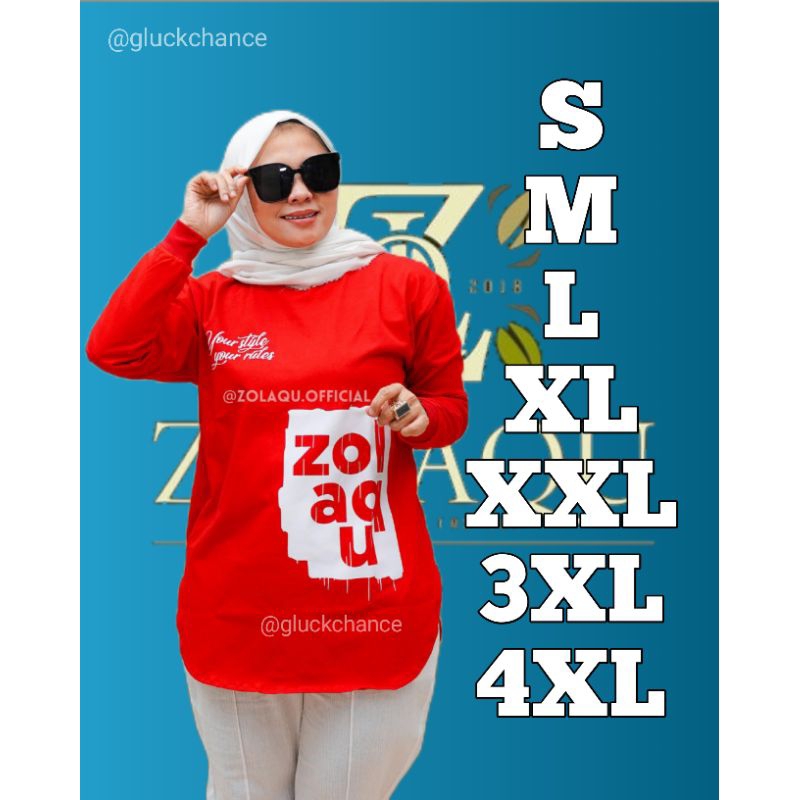 BAJU ATASAN KAOS DISTRO ZOLAQU POLOS TSHIRT MERAH KARUS TEBAL ZLQ WANITA LENGAN PANJANG KOMBINASI SE