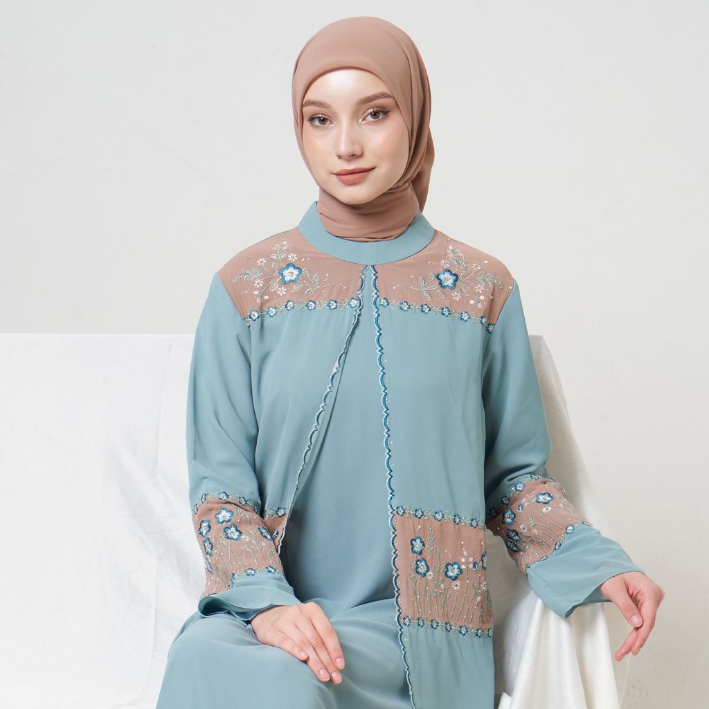 LAROSA Gamis Premium Bordir Payet Wanita set Hijab Maira Dress - Ceruti Babydoll Cantik dan Mewah