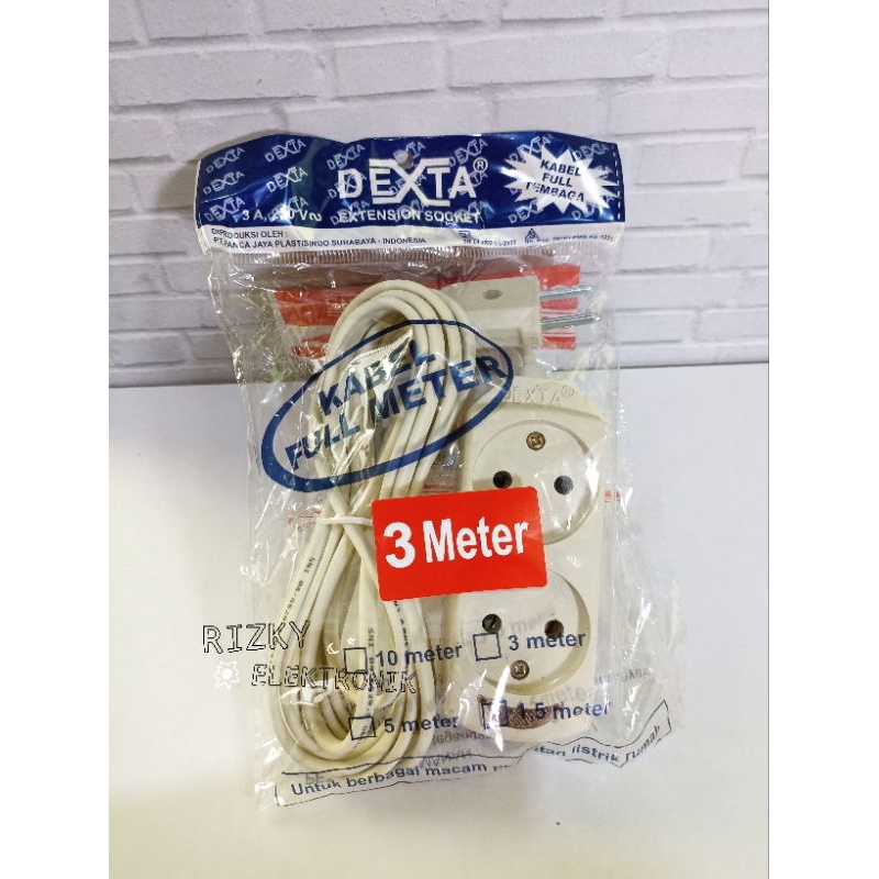 Stop Kontak Listrik Gepeng 2 Lubang + Kabel 3 Meter Full DEXTA