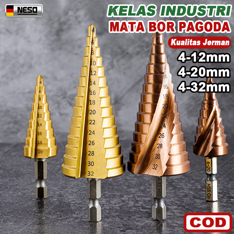 Mata Bor Pagoda 4 12 20 32mm 3PCS Hole Saw Spiral （COD）HSS Steel Titanium Coating besi Multi Step Dr