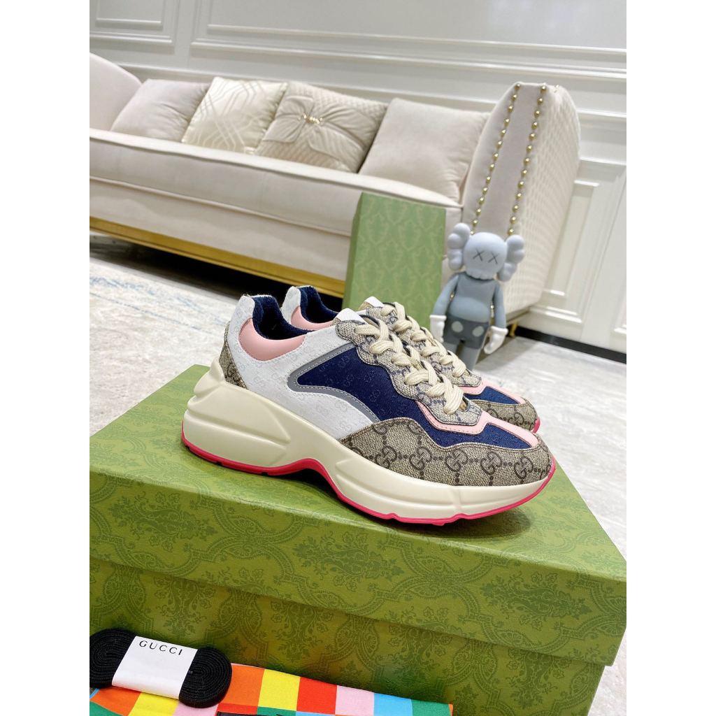 Original Top GUCCI Rhyton Series Old Flower Splicing Dad Shoes Sports Shoes