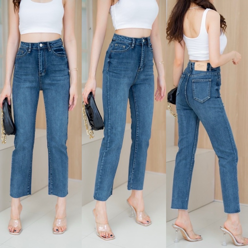 U56# Up Jeans Premium BKK - Straight Fit Denim Pants - Celana Jeans Wanita Fitting Lurus Slim Dark B