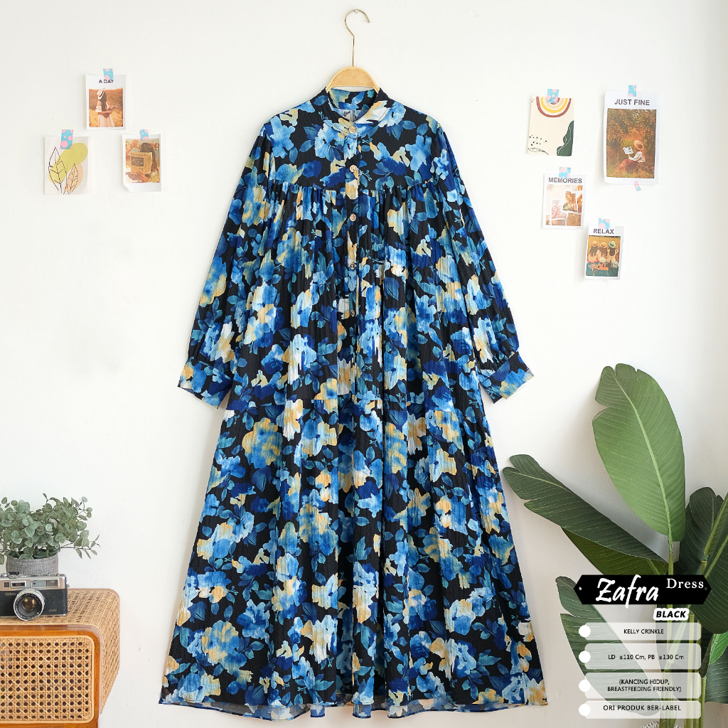 Zafra Dress Wanita Muslim Kelly Cringkle Motif Bunga