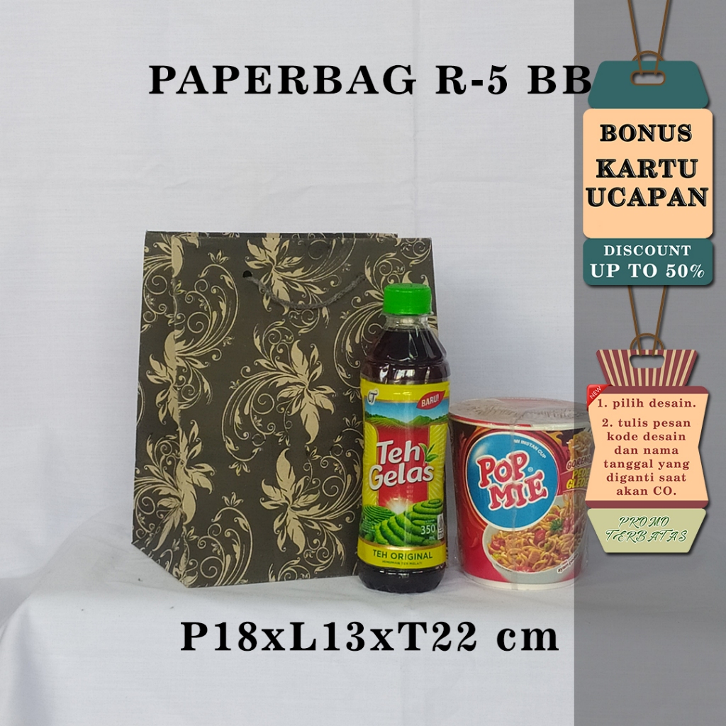 

PAPERBAG |TAS KERTAS| TAS HAJATAN| BONUS KARTU UCAPAN| UK R-5 BB MOTIF 1 WARNA UK P18 X L13 X T22 CM