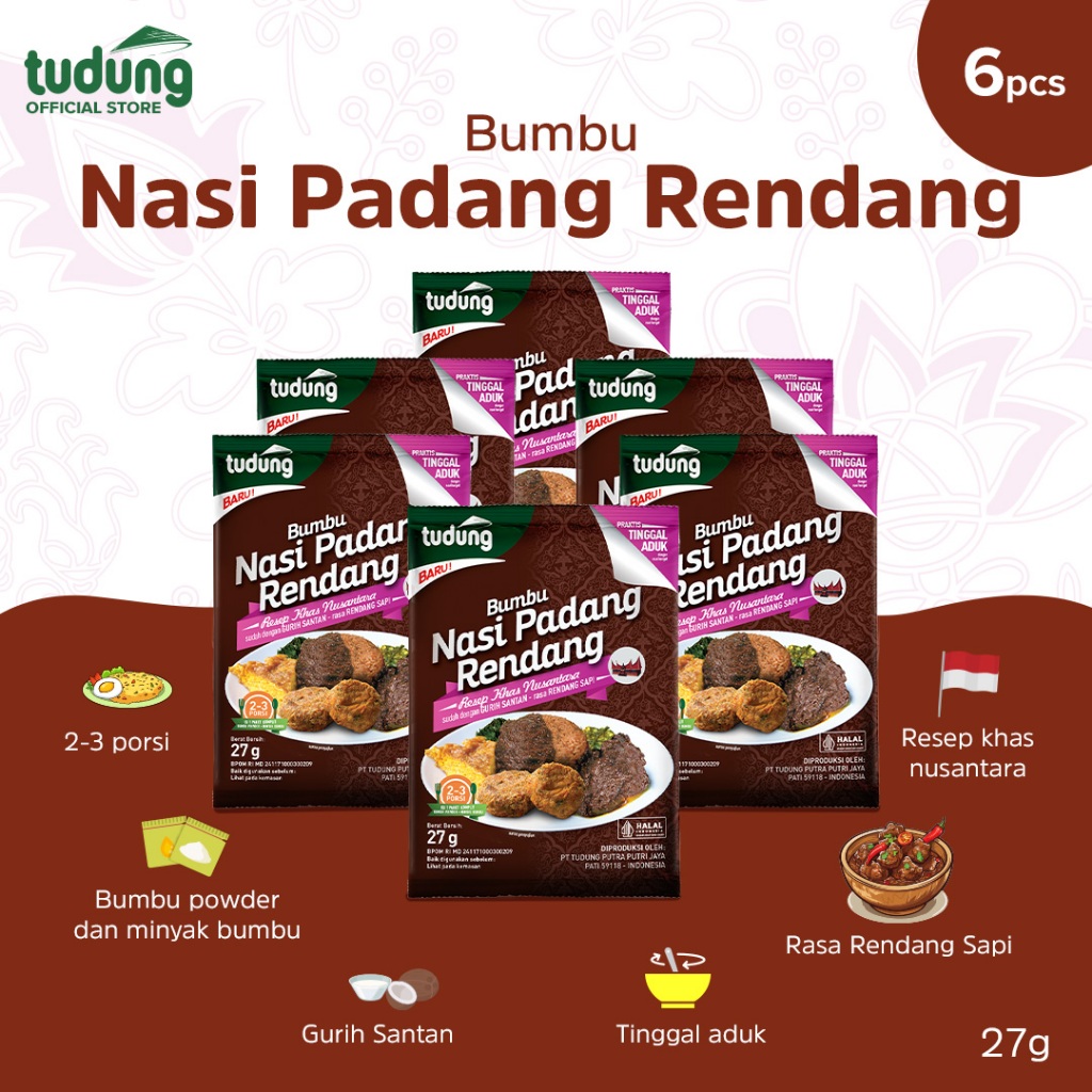 

Tudung Bumbu Nasi Padang Rendang 27gr Instant Bundling isi 6