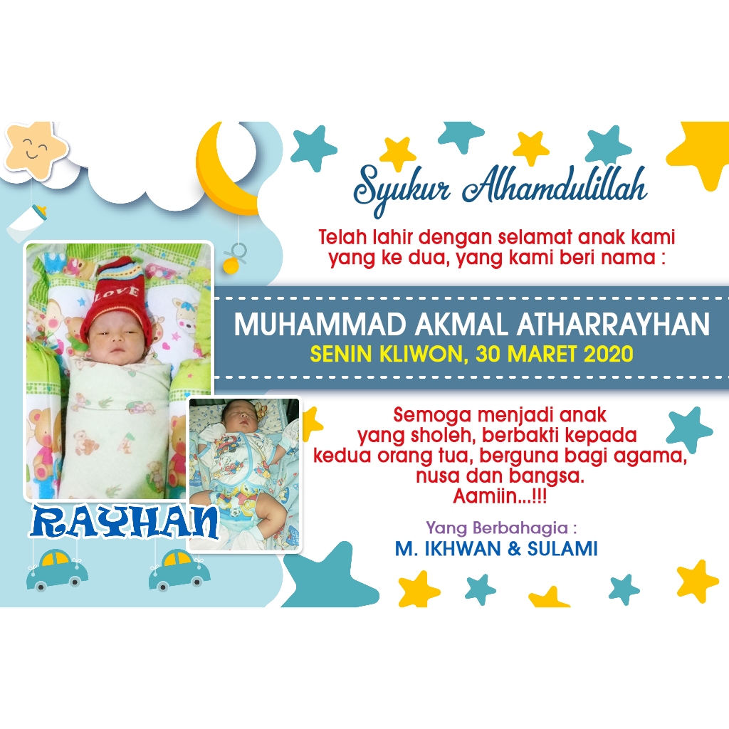 

Cetak Kartu / Setiker Kartu label Tasyakuran Aqiqoh, Kelahiran anak, khitanan dan lain