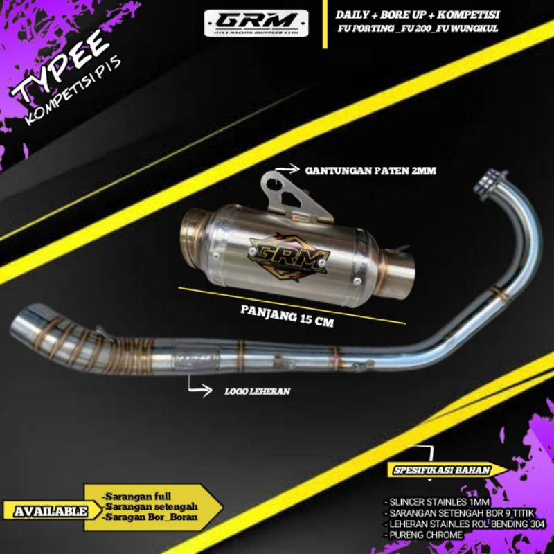 KNALPOT RACING ORIGINAL GRM TYPE KOMPETISI PNP SATRIA FU_PORTING_FU200_FU WUNGKUL.SONIC.SUPRA GTR.MX