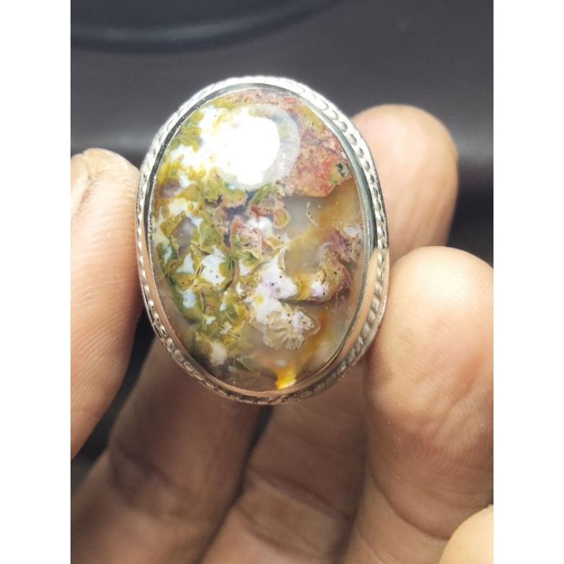 cincin akik lumut pancawarna super unik dan antik lain pancawarna garut dan bacan