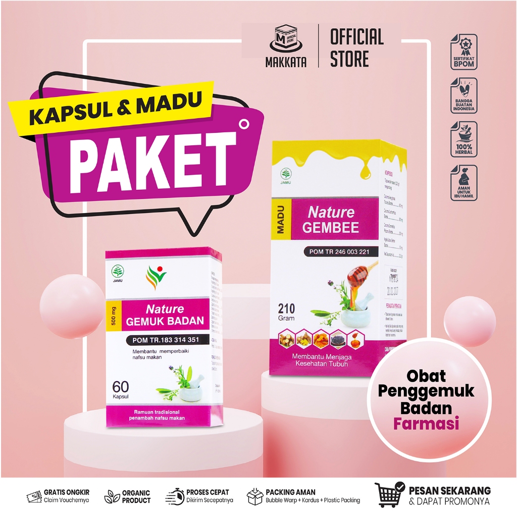 MAKKATA Paket Obat Gemuk Badan Racikan Apoteker, Obat Penggemuk Badan Farmasi Nature Gembee BPOM