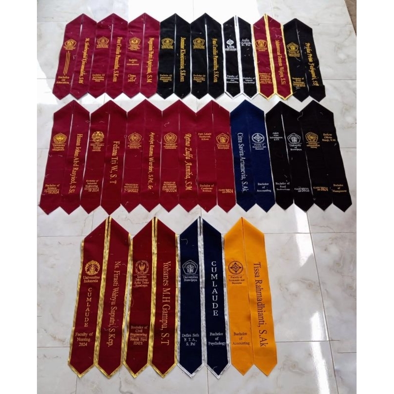 SELEMPANG WISUDA BLUDRU BORDIR 2 LAPIS BELUDRU