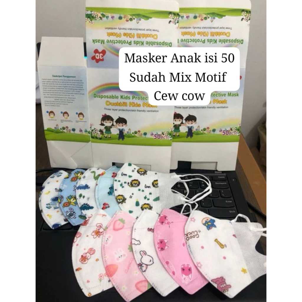 Masker duckbill anak isi 50 Bermotif /Masker Anak warna warni/ Duckbill Anak Karakter isi 50