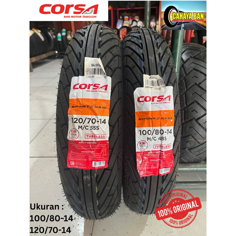 BAN LUAR TUBELESS CORSA SPORT RAIN 100/80-14 120/70-14 RING 14 PCX 150 VARIO 160 TL