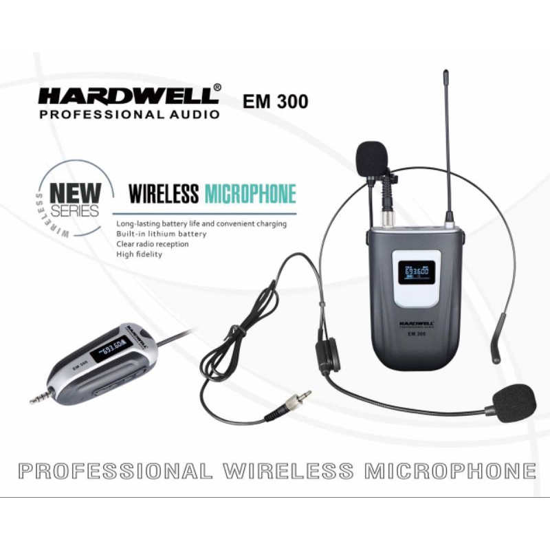 Mic Wireless Hardwell EM 300 Headset + Clip on