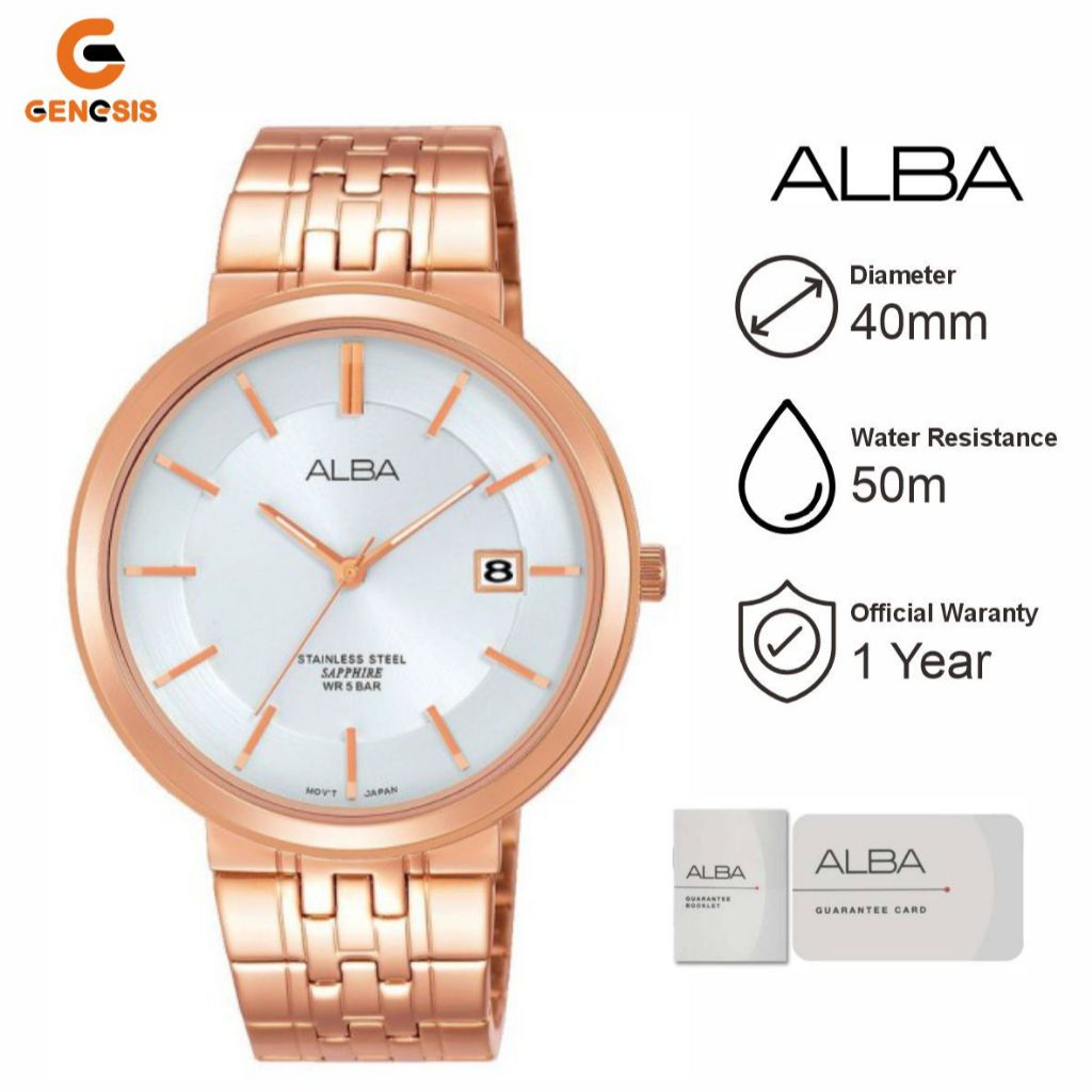 Jam Tangan Pria ALBA AS9D70 Analog Quartz Strap Rantai Stainless Steel Gold Original Bergaransi