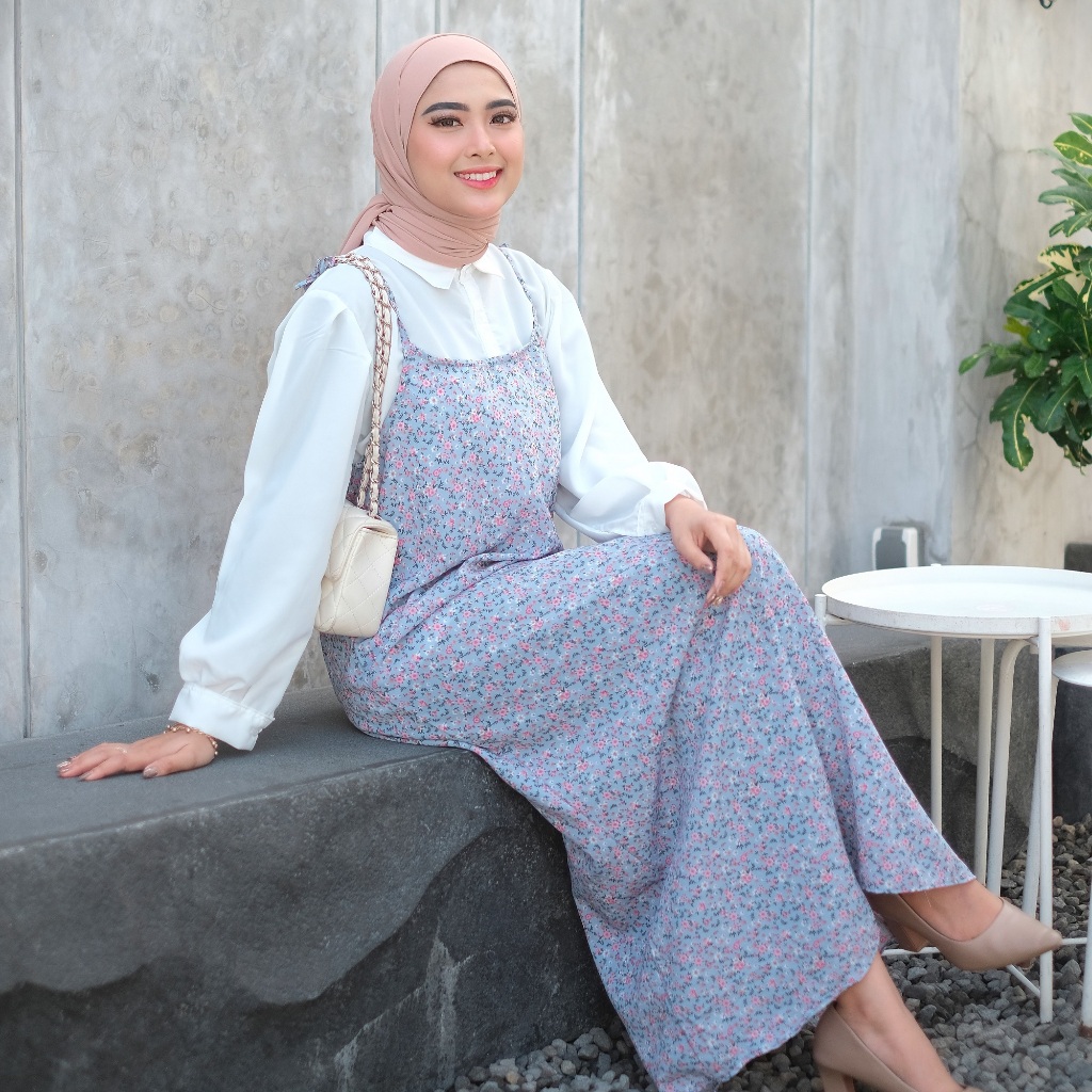SLOOPY DRESS  OVERALL DRESS MOTIF BUNGA KOREAN STYLE OVERALL MOTIF BUNGA / JEJU YUBI OVERALL DRESS M