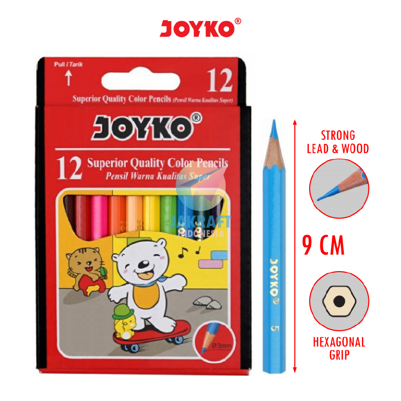 

(12 Pcs) Pensil Warna Pendek 12 Warna JOYKO Color Pencil CP-S12 Kayu Asli High Quality Color & Strong Lead