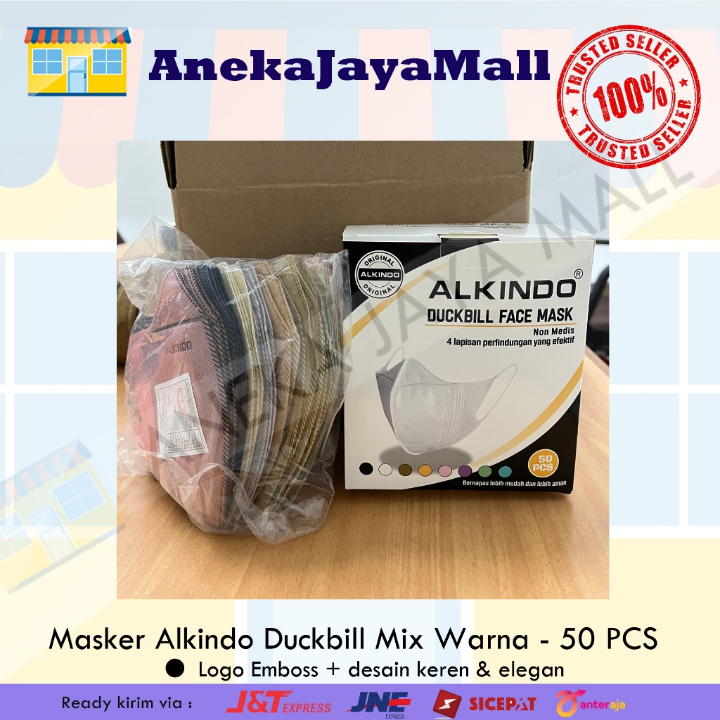 MASKER ALKINDO/MOUSON DUCKBILL EMBOSS MIX WARNA- 50 PCS