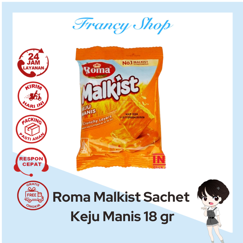 

Roma Biskuit Malkist Keju Manis Sachet 18 gr