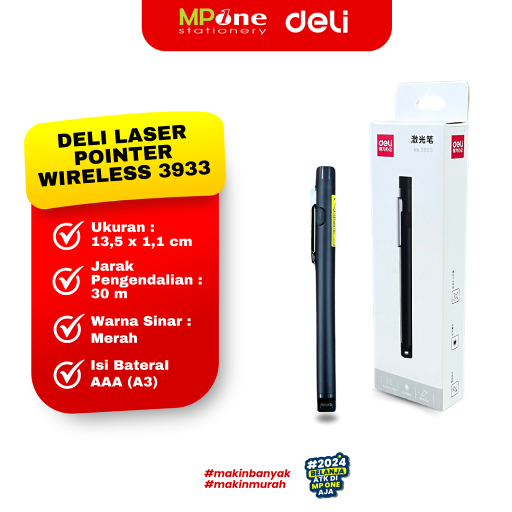 (1 PCS) Deli Laser Pointer Pen Pointer Presentasi Klip Free Batu Baterai/ Pointer Pen Laser Deli 393