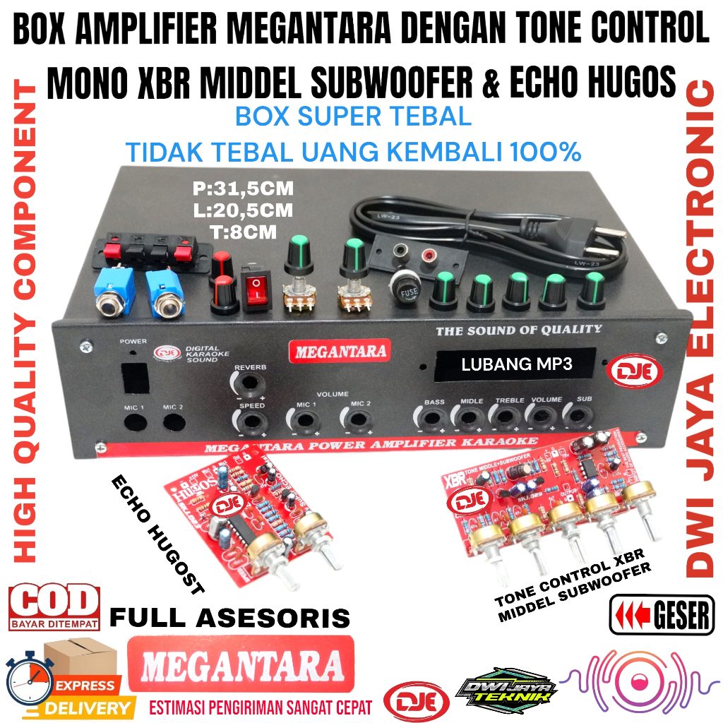 Box Amplifier MEGANTARA Plus Tone Control XBR Middel Subwoofer Echo Hugos