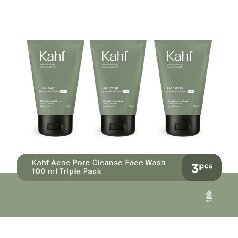 Kahf Acne Pore Cleanse Face Wash 100 ml Twin Pack - Paket Sabun Wajah Pria Isi 3