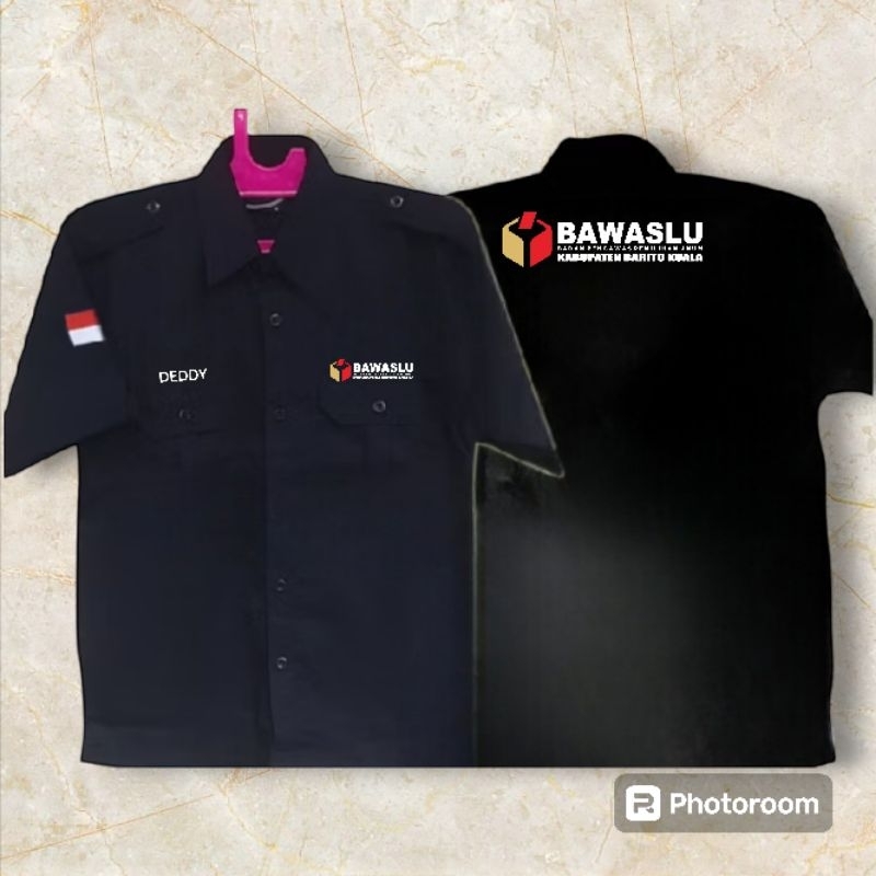 Kemeja BAWASLU Seragam Bawaslu Hitam Lengan Pendek